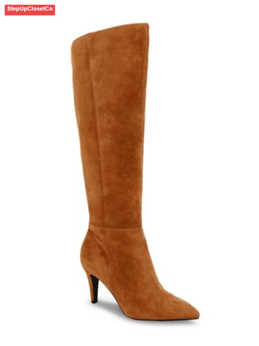 Womens Faux Suede Knee High Boots Wide Calf Stiletto Heel Pointed Toe